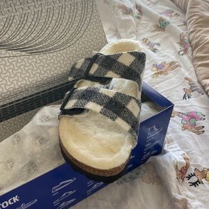 Brand new plaid fuzzy Birkenstocks